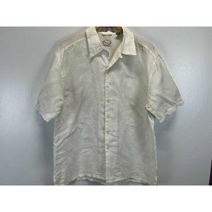 Womens Vintage Visitor 100% Linen Button Up Shirt Sz L GUC Embroidered